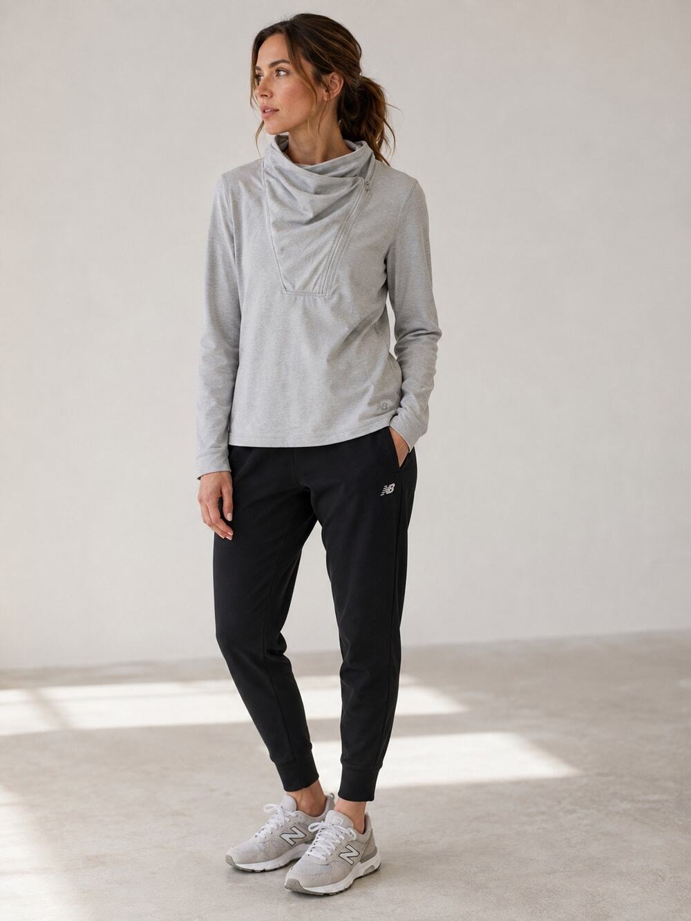 New Balance Anticipation Half Zip Pullover Gray Cowl Neck Active Jacket Med